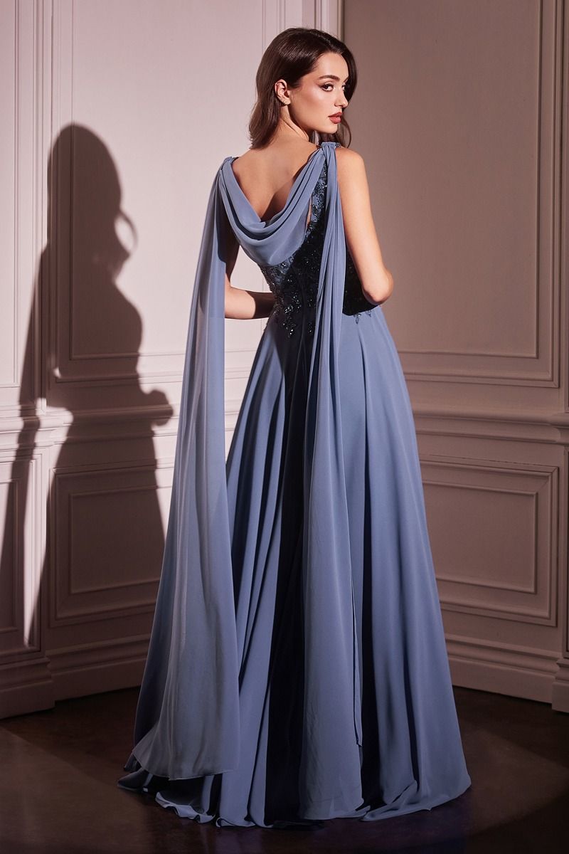 Ladivine CDS509 - A-Line Chiffon Gown With Long Cape Sleeves