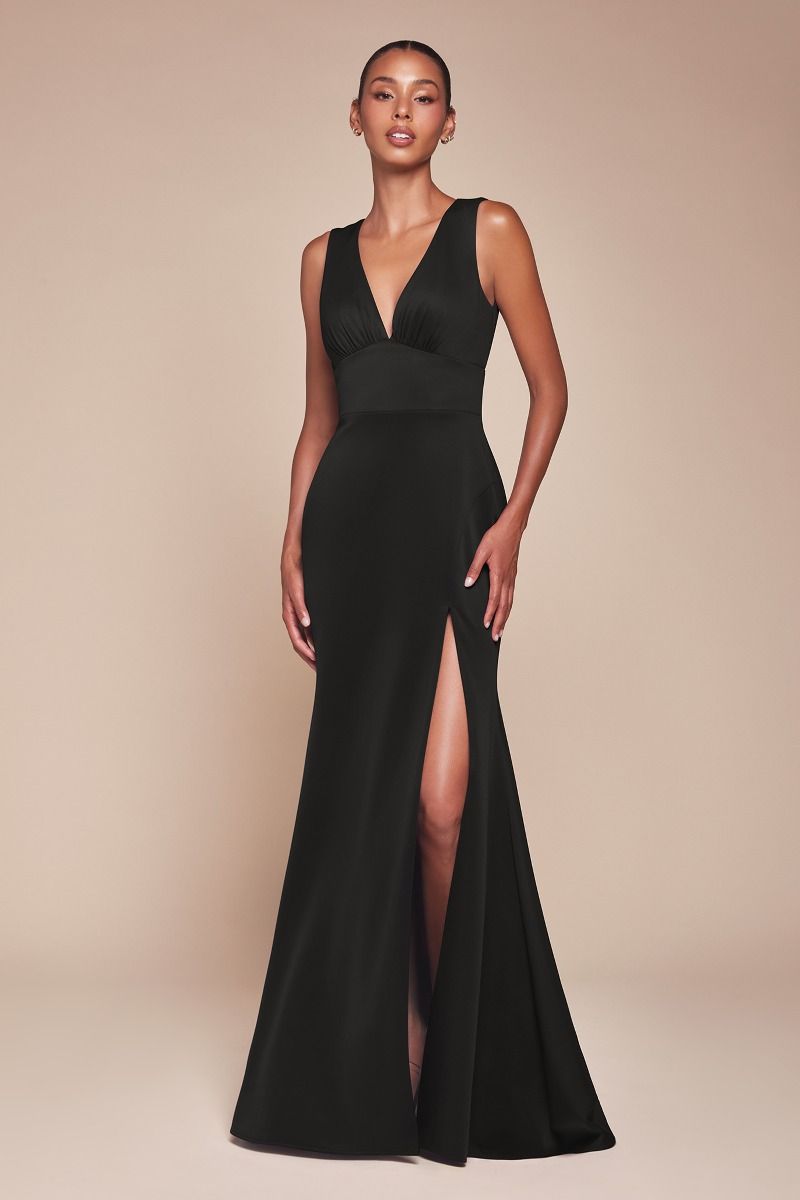 La Divine CH395 V Neck Chiffon Gown Black / XS La Divine CH395 V Neck Chiffon Gown Black / XS