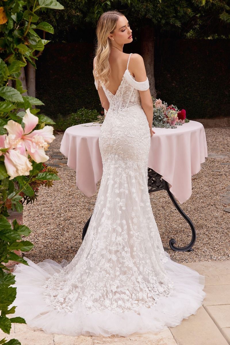 Ladivine CK703W Off The Shoulder Fitted Lace Bridal Gown, Off White / 10 Ladivine CK703W Off The Shoulder Fitted Lace Bridal Gown, Off White / 10