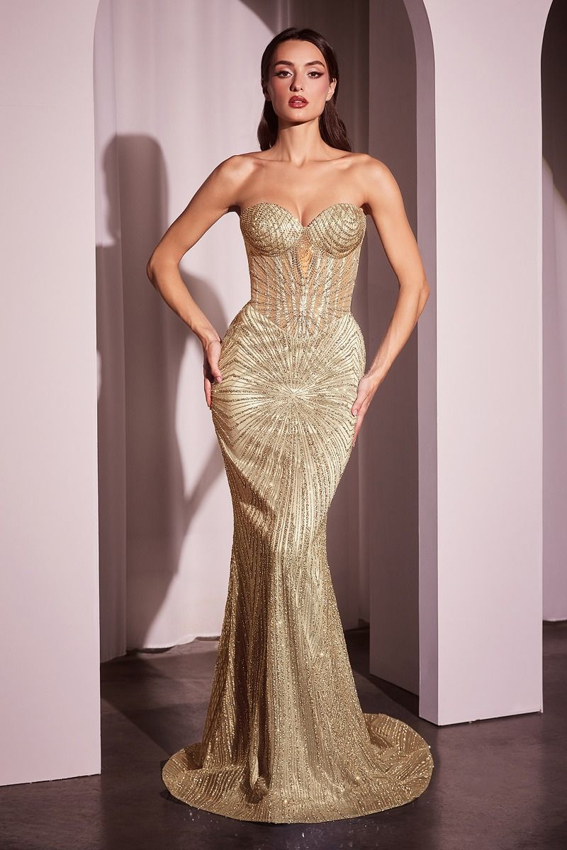 Ladivine J871 - Strapless Glitter Embellished Gown