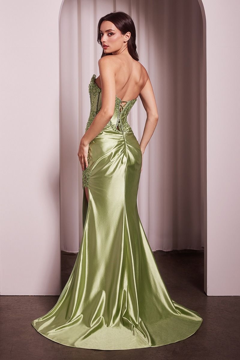 Ladivine KV1116 - Strapless Satin & Lace Fitted Gown