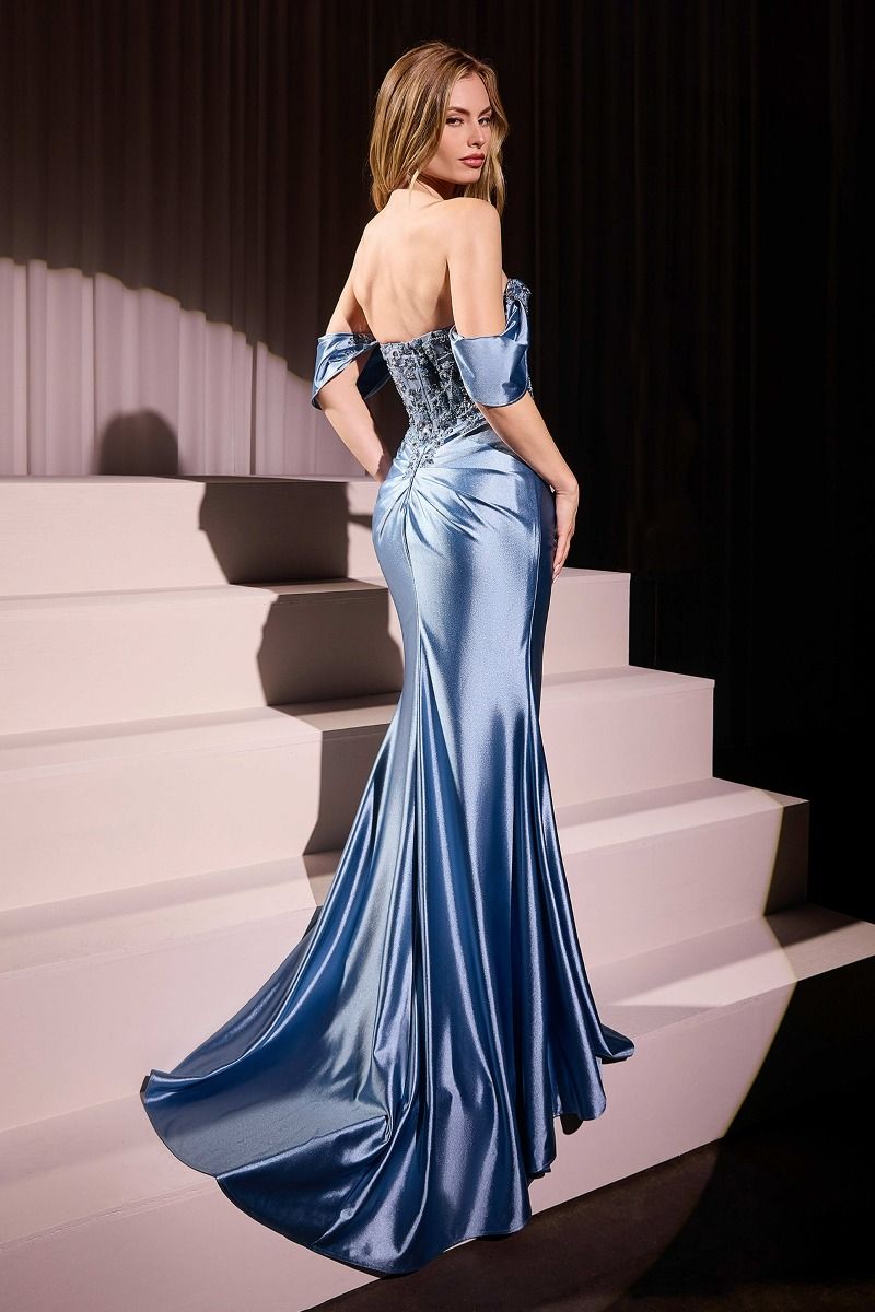 Ladivine KV1121 - Off The Shoulder Satin Fitted Gown