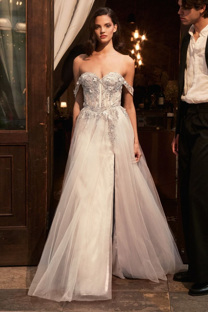 Ladivine KV1126W - Off The Shoulder A-Line Tulle Wedding Gown