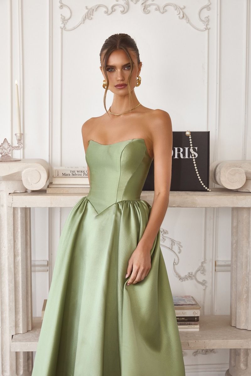 STRAPLESS FIT AND FLARE MIDI TEA LENGTH DRESS BY AMORIS T822 Bridal Hive STRAPLESS FIT AND FLARE MIDI TEA LENGTH DRESS BY AMORIS T822 Bridal Hive