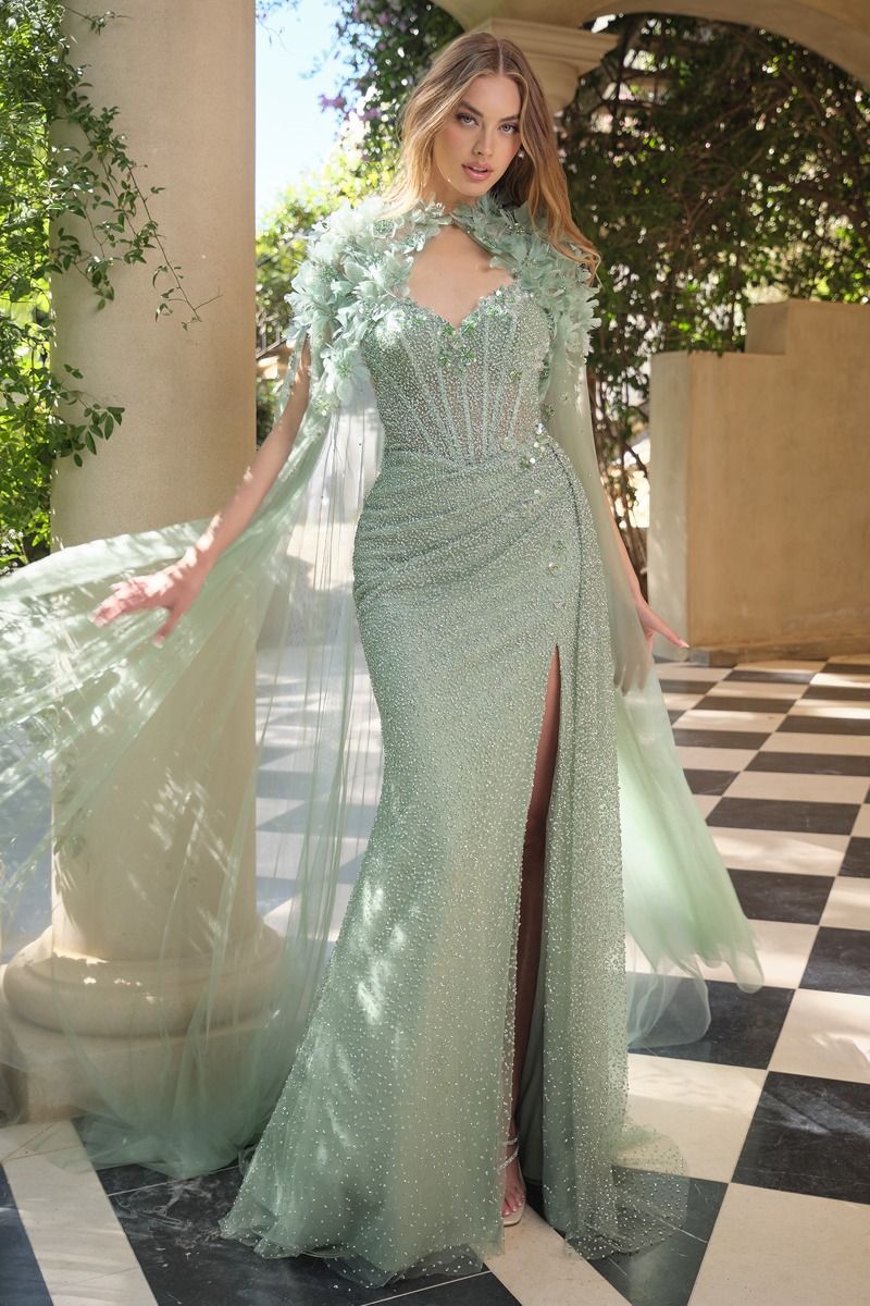 FLOWING SHEER FEATHER FLORAL SHOULDER CAPE BY ANDREA & LEO COUTURE