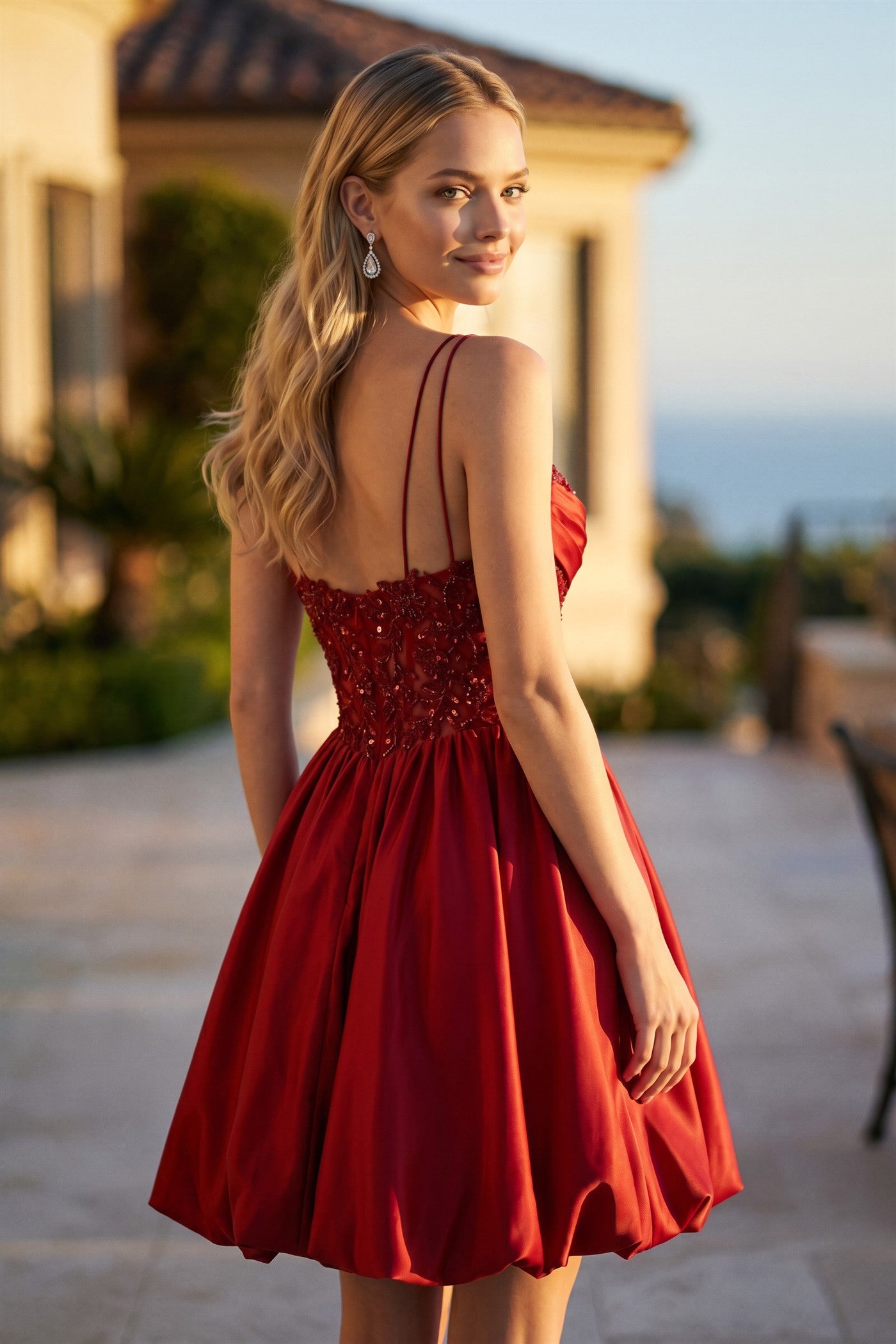 Juliet JT7186A - Spaghetti strap corset mini dress with voluminous skirt
