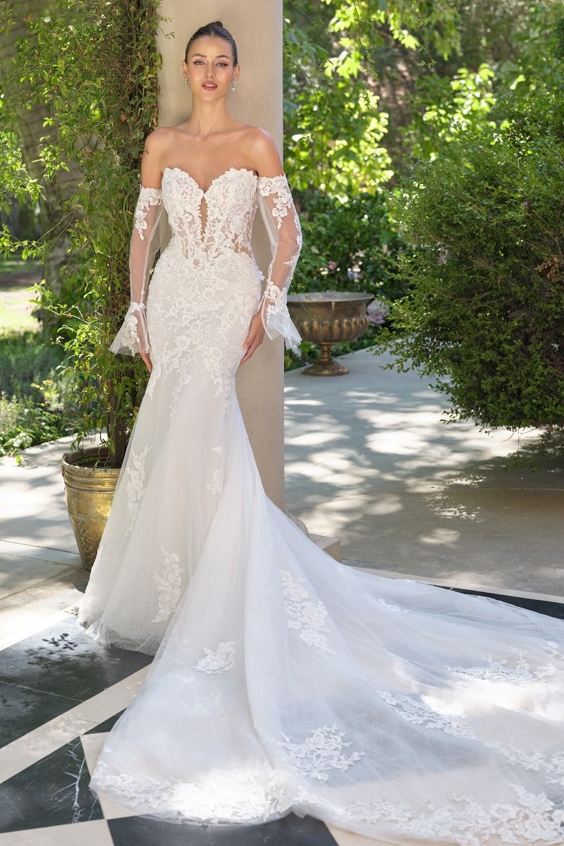 beaded mermaid wedding dress with tulle skirt Maribel