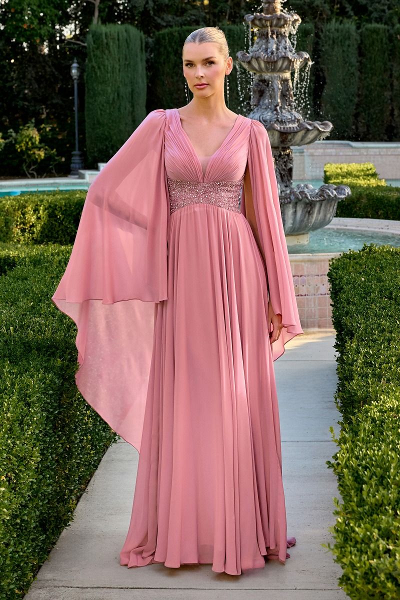 CAPE SLEEVES CHIFFON A-LINE GOWN WITH SHIMMERING EMBELLISHED WAISTBAND BY LADIVINE CM8244 Bridal Hive CAPE SLEEVES CHIFFON A-LINE GOWN WITH SHIMMERING EMBELLISHED WAISTBAND BY LADIVINE CM8244 Bridal Hive