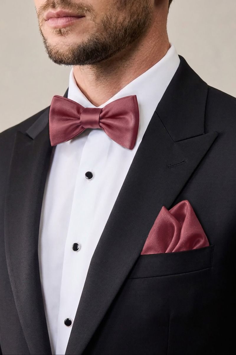 Bow Tie and Pocket Square Satin Set For Men