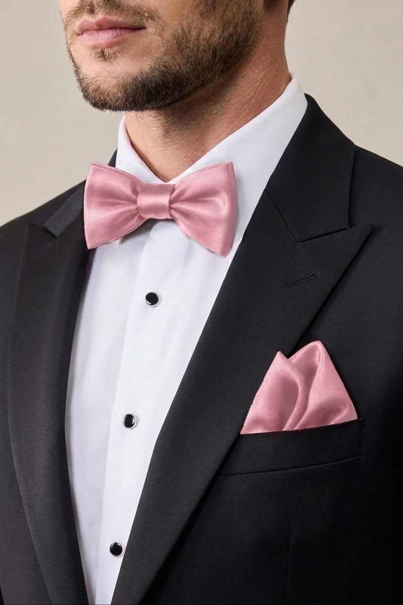 Bow Tie and Pocket Square Satin Set For Men