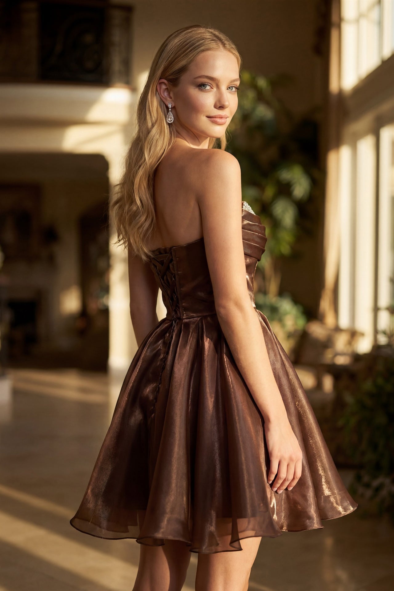 Juliet JT7187S - A-line strapless mini dress with beaded bust edge