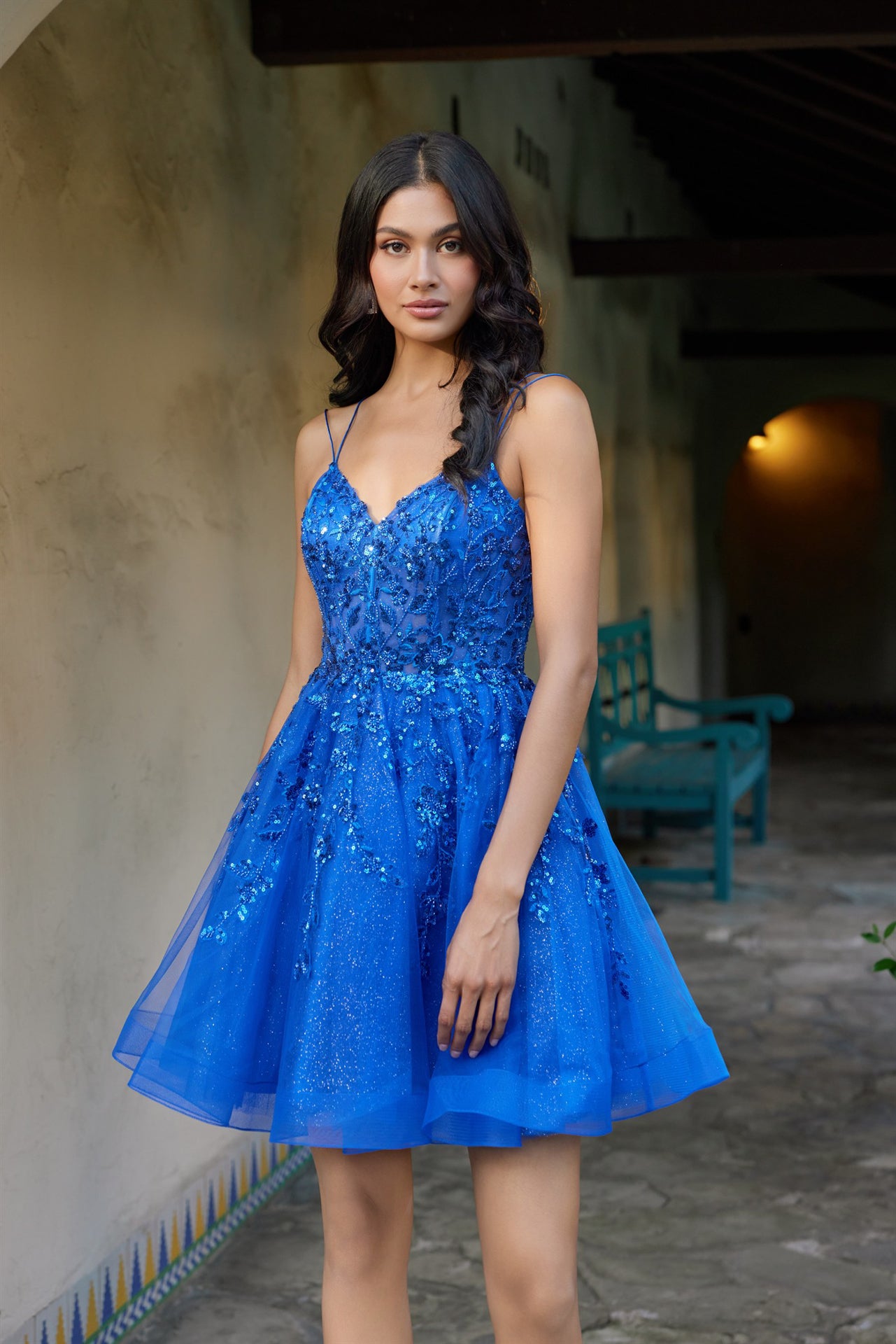 Juliet JT988N - Sequin corset bodice short tulle skirt dress