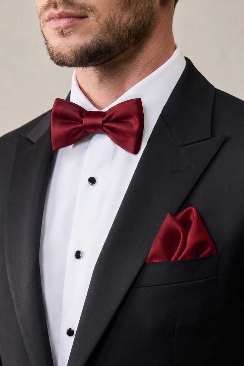 Bow Tie and Pocket Square Satin Set For Men