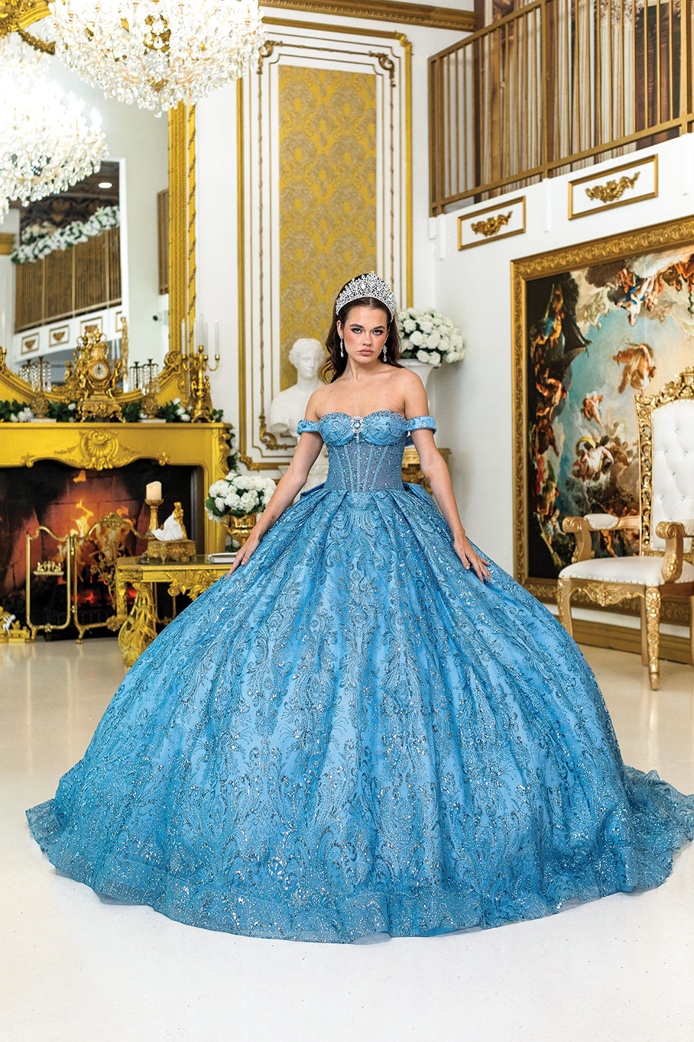 quinceanera dresses teal and gold Quinceanera Dresses Off The Shoulder Ball Gown Gold Floral Appliques  Handmade Flowers Lace Sweet 15 Party Dresses fg5547
