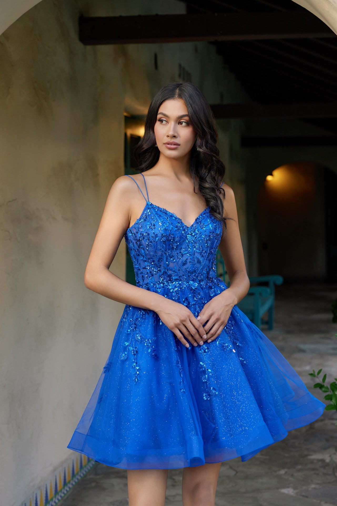 Juliet JT988N - Sequin corset bodice short tulle skirt dress