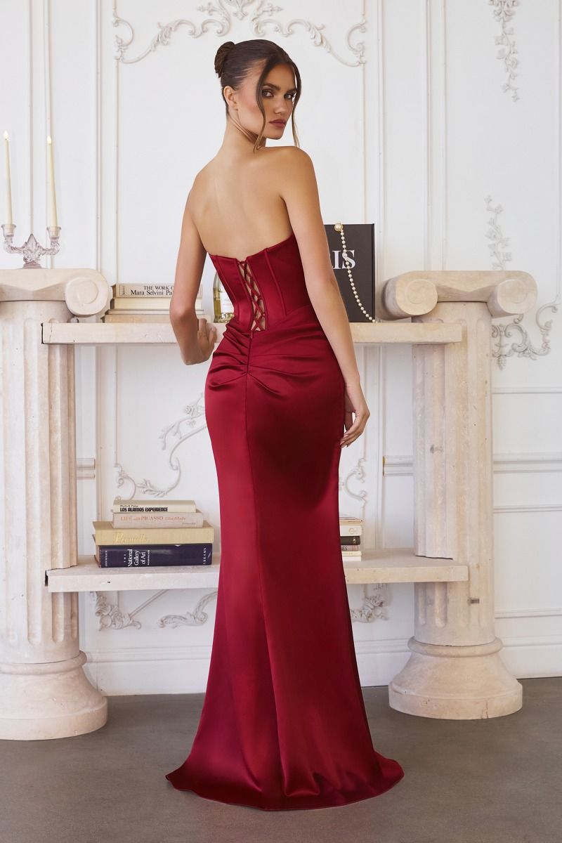 STRAPLESS FITTED CORSET LACE UP BACK DRESS BY AMORIS T611 SIENNA / XS