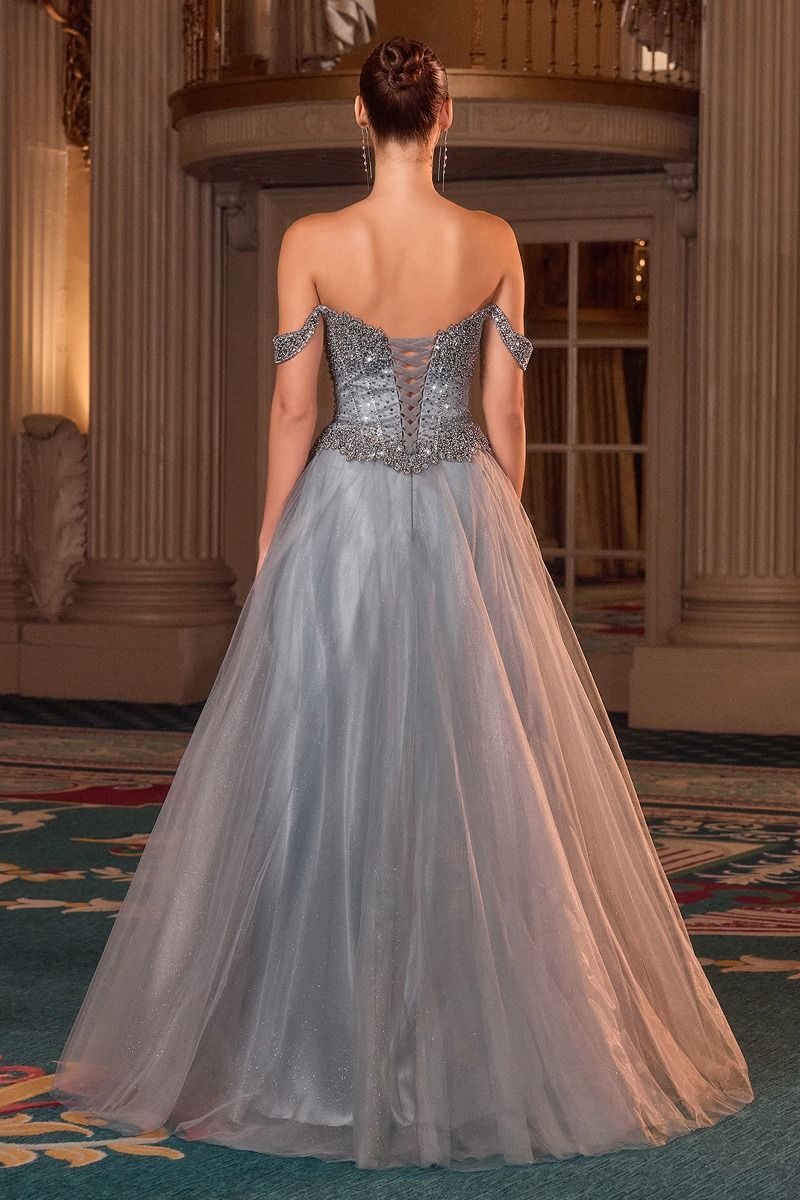 OFF THE SHOULDER CRYSTAL & SEQUIN A-LINE GOWN BY LADIVINE STYLE CC471 Bridal Hive OFF THE SHOULDER CRYSTAL & SEQUIN A-LINE GOWN BY LADIVINE STYLE CC471 Bridal Hive