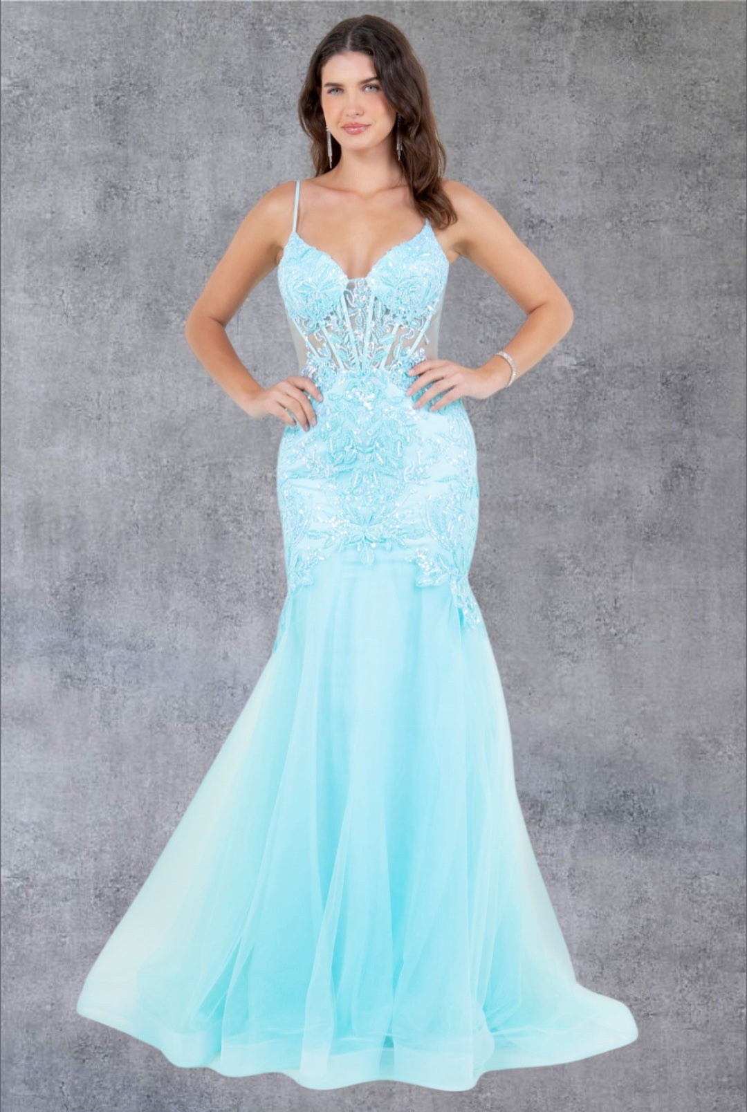 THIN STRAP FLORAL LACE WITH PEARL LIKE ACCENT FITTED GOWN BY CINDERELLA COUTURE 8276J Bridal Hive THIN STRAP FLORAL LACE WITH PEARL LIKE ACCENT FITTED GOWN BY CINDERELLA COUTURE 8276J Bridal Hive