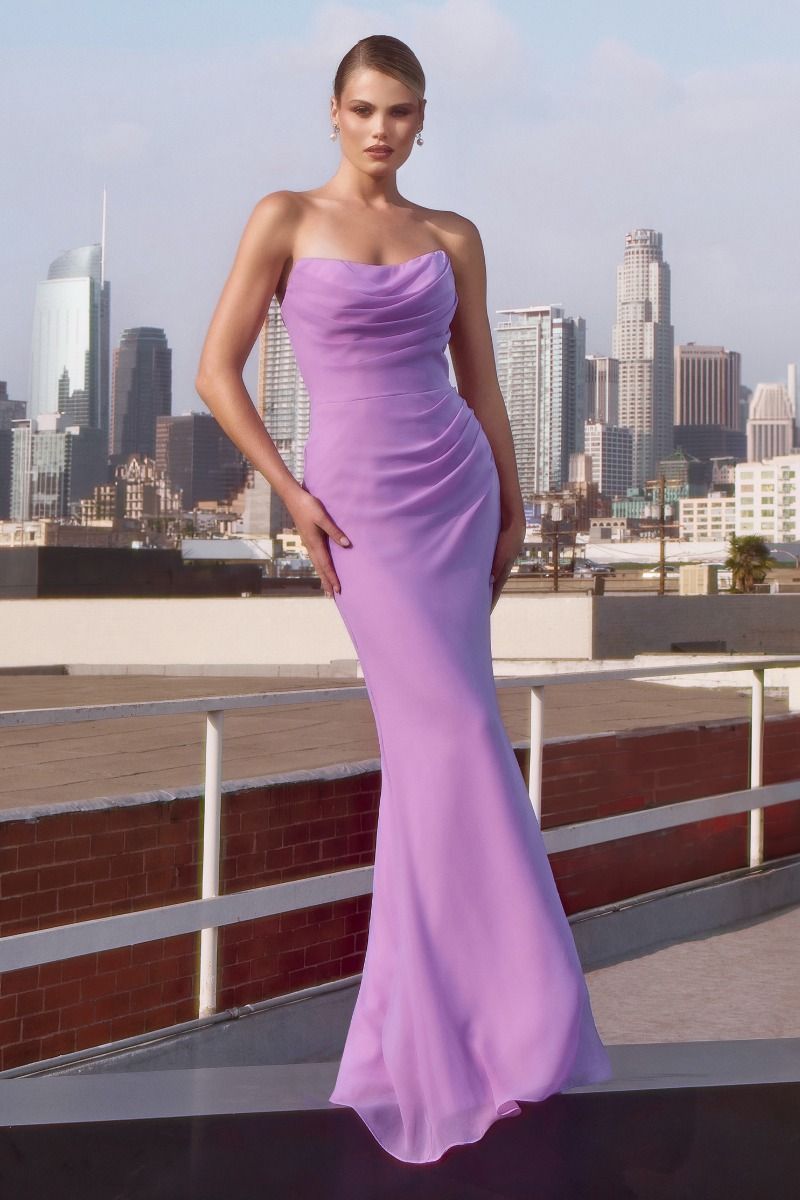 LADIVINE T702 - Strapless Fitted Chiffon Dress