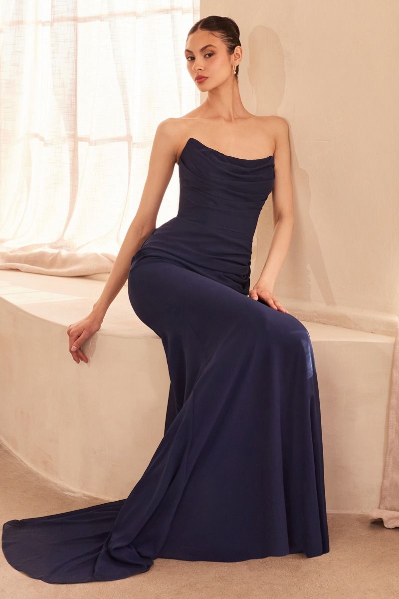 LADIVINE T702 - Strapless Fitted Chiffon Dress