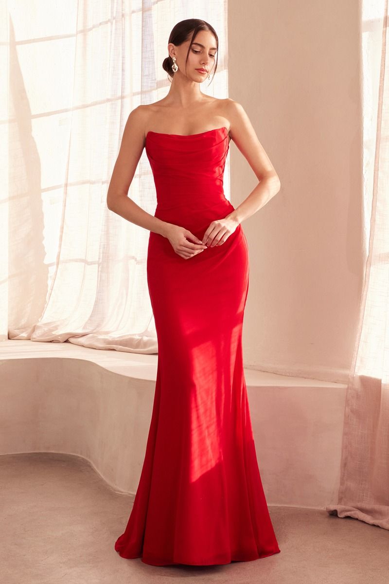 LADIVINE T702 - Strapless Fitted Chiffon Dress