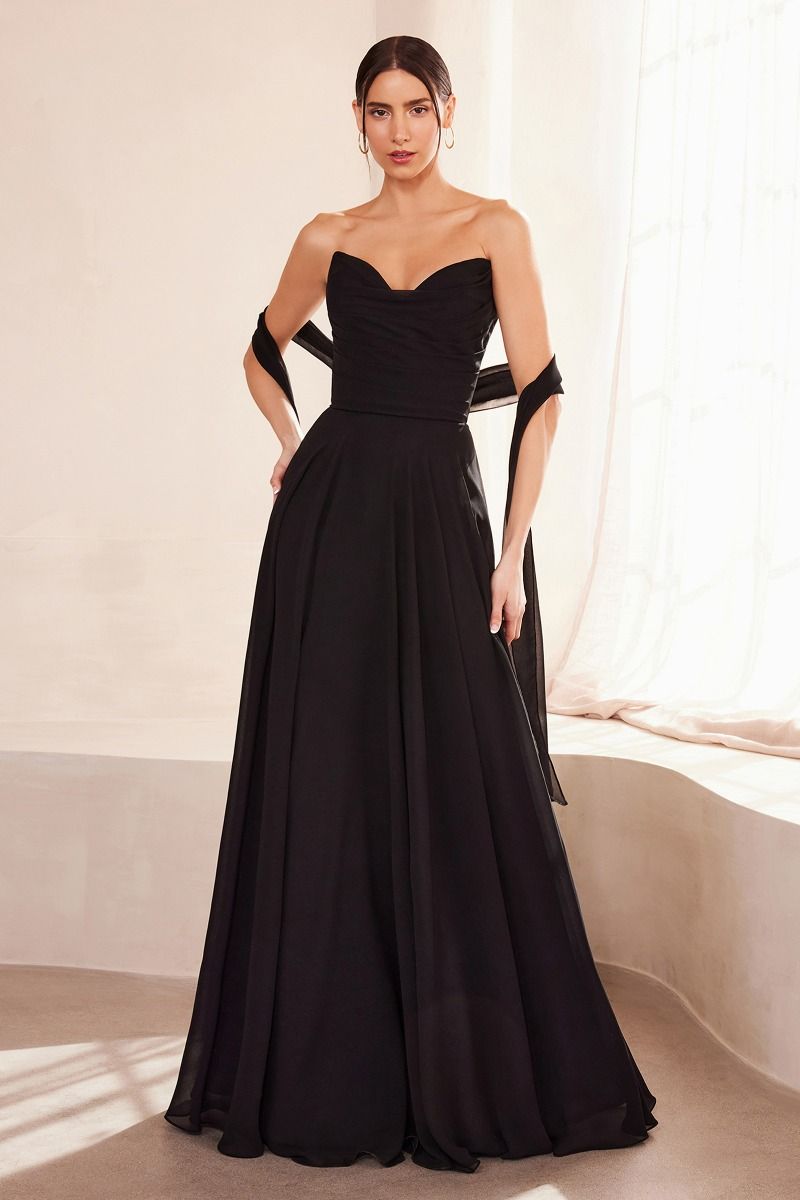 Ladivine T703 - Strapless A-Line Chiffon Dress