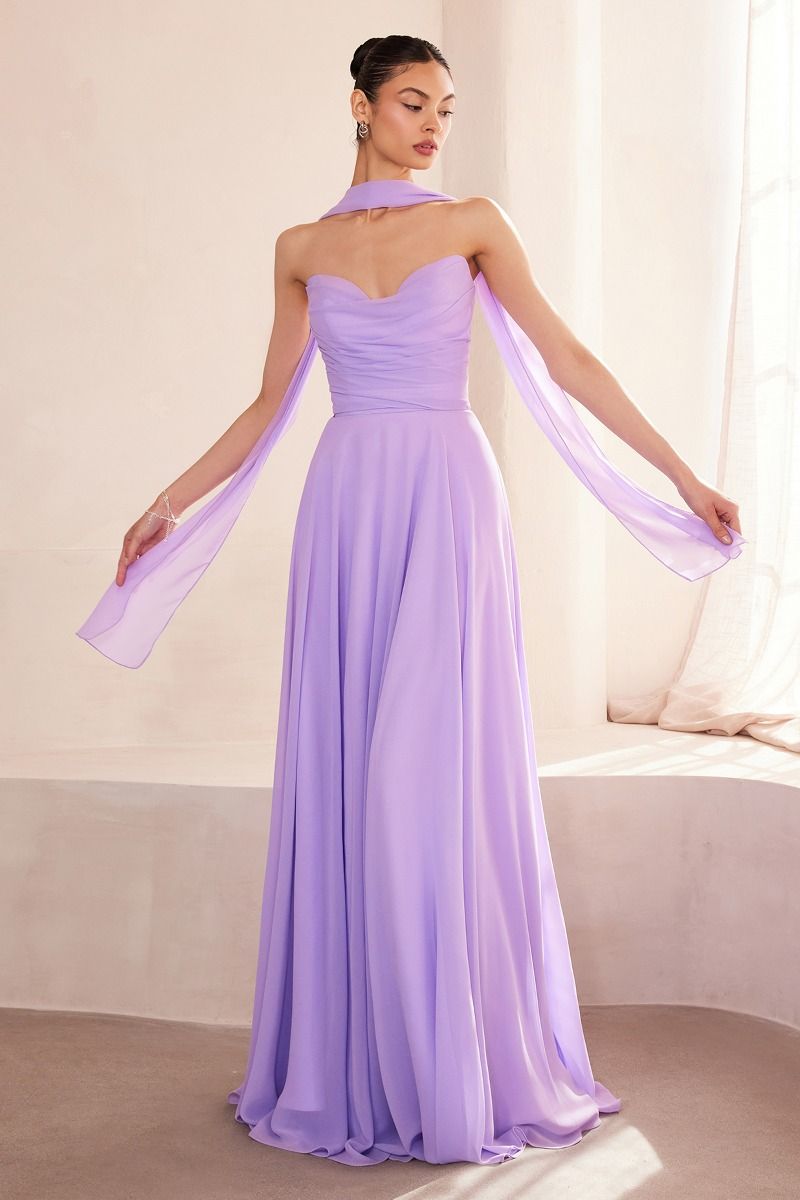 Ladivine T703 - Strapless A-Line Chiffon Dress