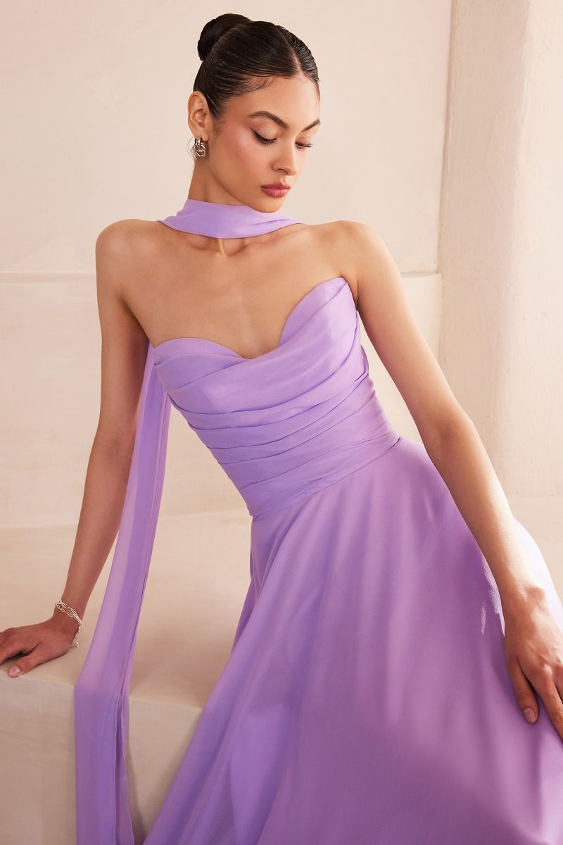 Ladivine T703 - Strapless A-Line Chiffon Dress