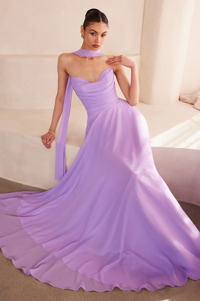 Ladivine T703 - Strapless A-Line Chiffon Dress