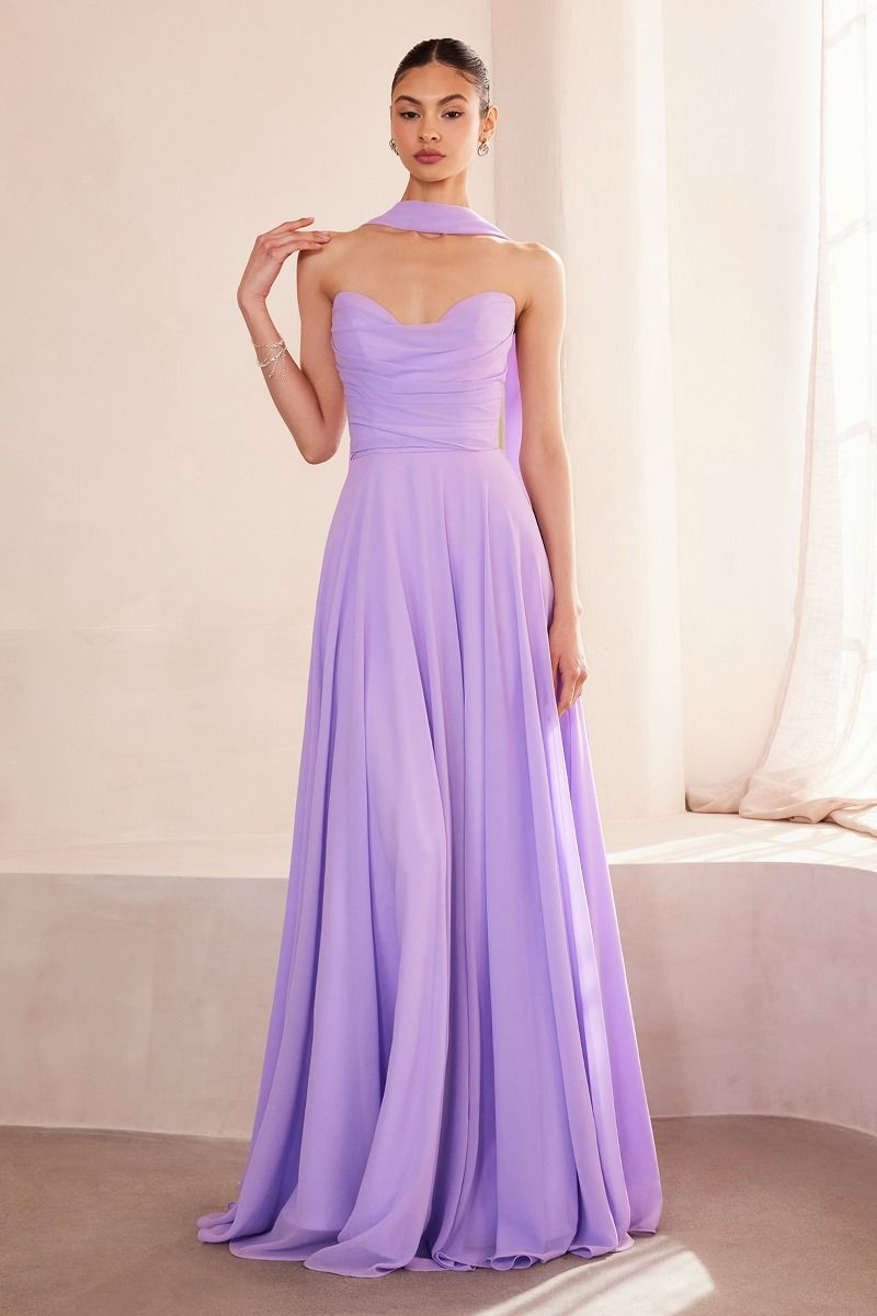 Ladivine T703 - Strapless A-Line Chiffon Dress