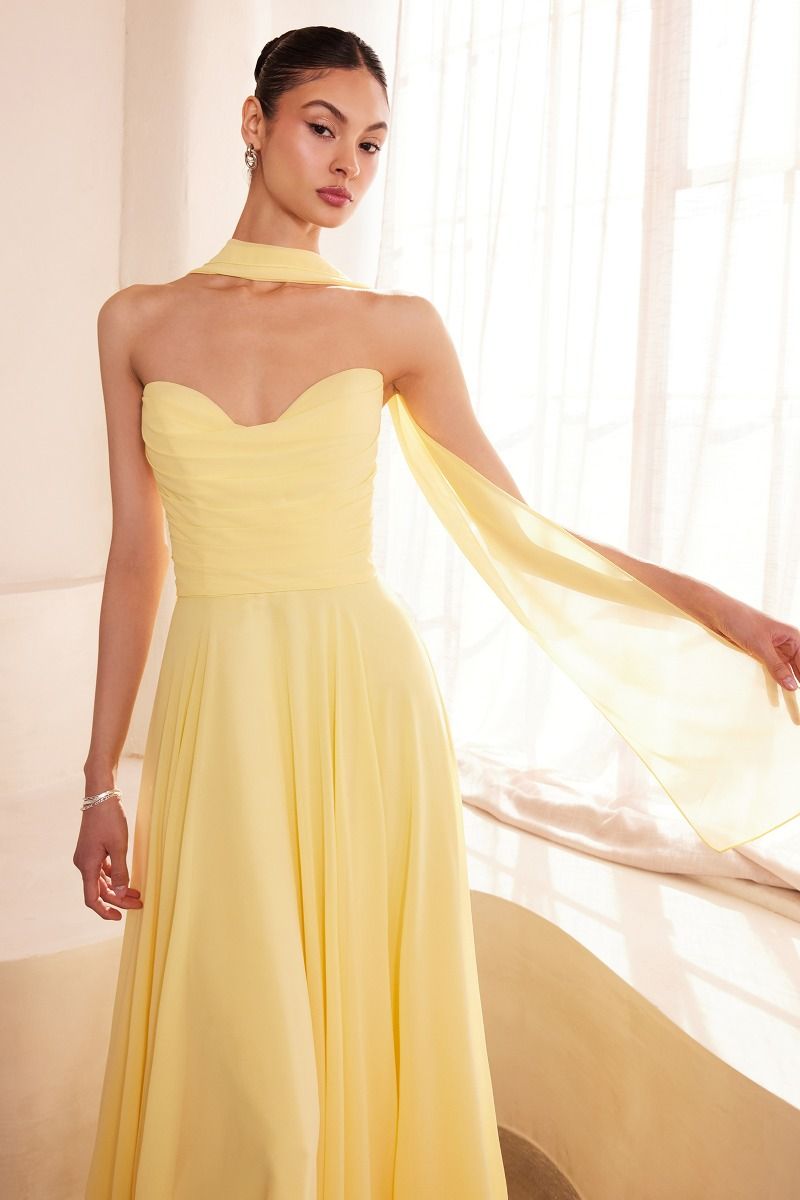 Ladivine T703 - Strapless A-Line Chiffon Dress