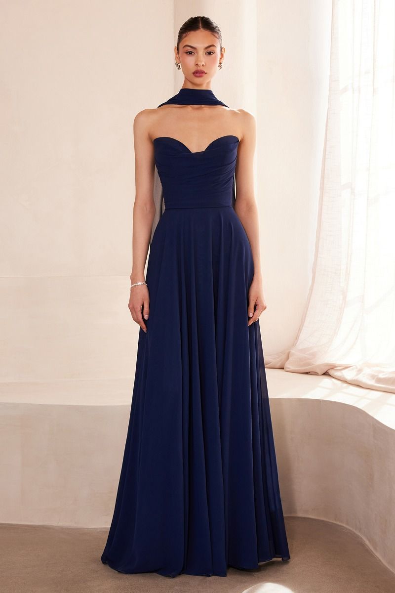 Ladivine T703 - Strapless A-Line Chiffon Dress