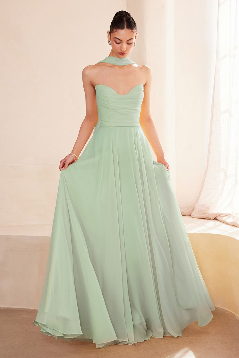 Ladivine T703 - Strapless A-Line Chiffon Dress