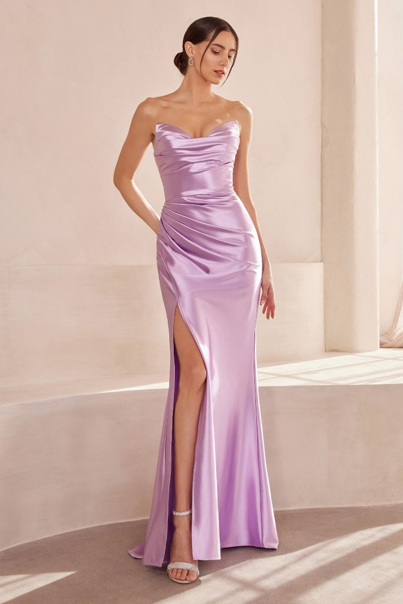 Ladivine T704 - Strapless Satin Fitted Dress