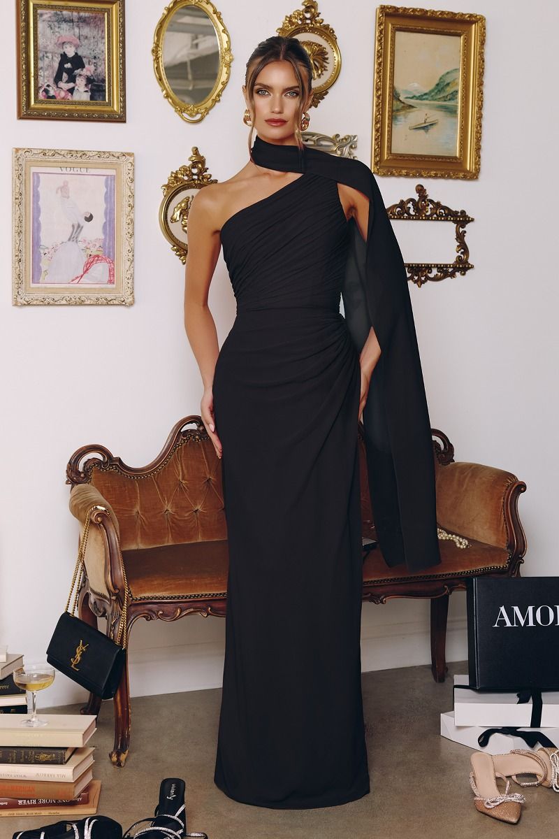 ONE SHOULDER CHIFFON FITTED DRESS BY AMORIS T730 Bridal Hive ONE SHOULDER CHIFFON FITTED DRESS BY AMORIS T730 Bridal Hive