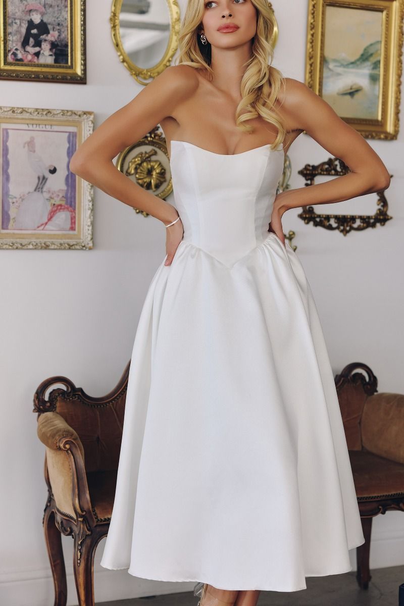 Buy Ladivine T822W Strapless Tea-Length Fit-and-Flare Wedding Dress USA & Canada | Marlas Fashions Buy Ladivine T822W Strapless Tea-Length Fit-and-Flare Wedding Dress USA & Canada | Marlas Fashions