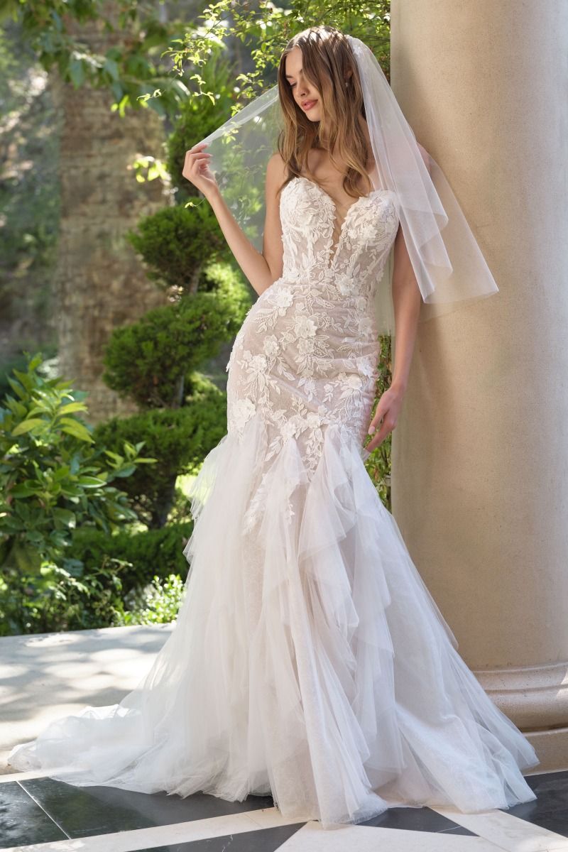 STRAPLESS FIT AND FLARE WEDDING GOWN WITH SHORT VEIL INCLUDED BY ANDREA & LEO COUTURE WL062 Bridal Hive STRAPLESS FIT AND FLARE WEDDING GOWN WITH SHORT VEIL INCLUDED BY ANDREA & LEO COUTURE WL062 Bridal Hive