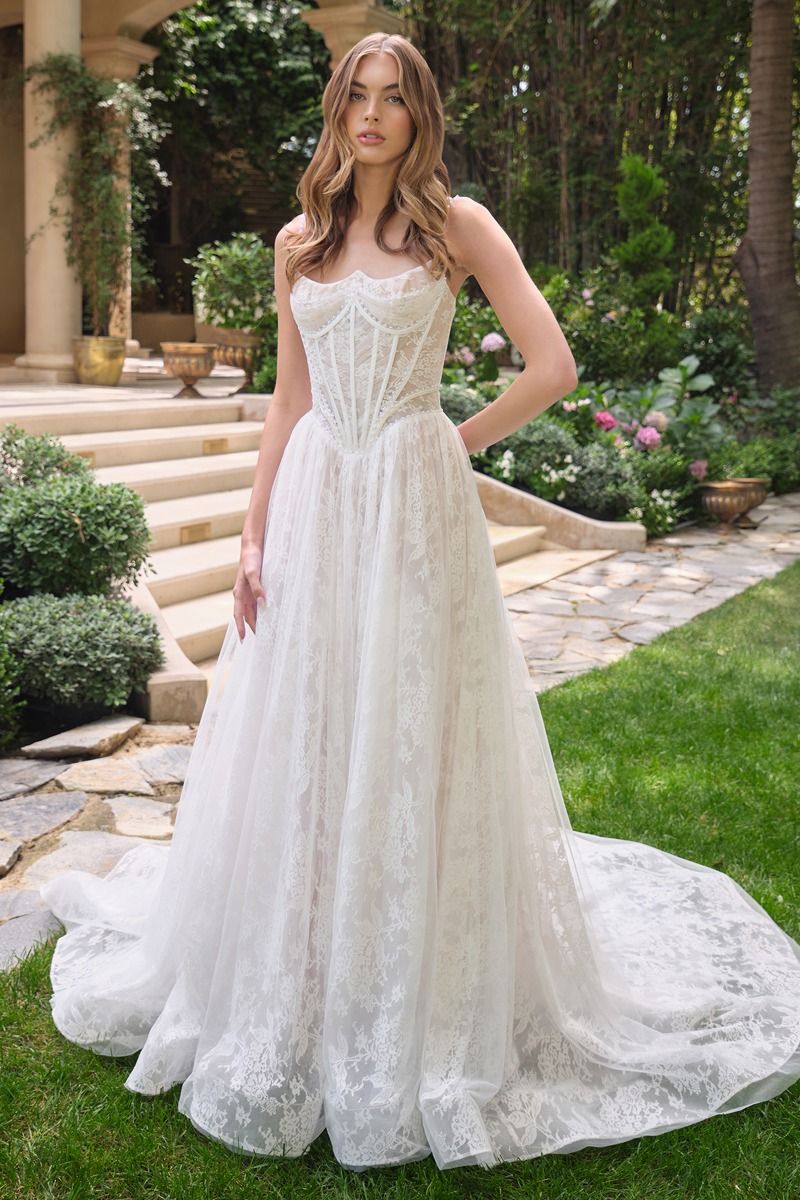 THIN STRAPS A-LINE TULLE AND FLORAL LACE BRIDAL GOWN BY ANDREA & LEO COUTURE WL069 Bridal Hive THIN STRAPS A-LINE TULLE AND FLORAL LACE BRIDAL GOWN BY ANDREA & LEO COUTURE WL069 Bridal Hive