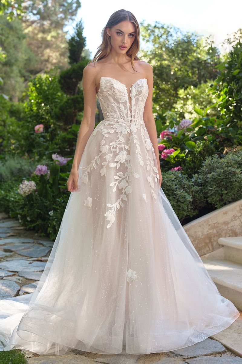 STRAPLESS A-LINE TULLE AND 3D FLORAL LACE BRIDAL GOWN BY ANDREA & LEO COUTURE WL070 Bridal Hive STRAPLESS A-LINE TULLE AND 3D FLORAL LACE BRIDAL GOWN BY ANDREA & LEO COUTURE WL070 Bridal Hive