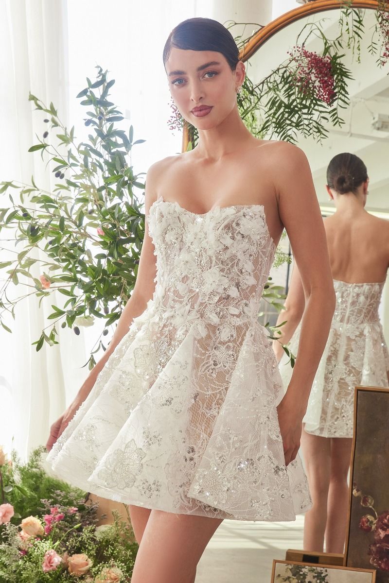 Lady Black Tie - WL082 - Bridal Mini A-Line Dress with Floral Applique - Andrea & Leo - Size 14 Lady Black Tie - WL082 - Bridal Mini A-Line Dress with Floral Applique - Andrea & Leo - Size 14