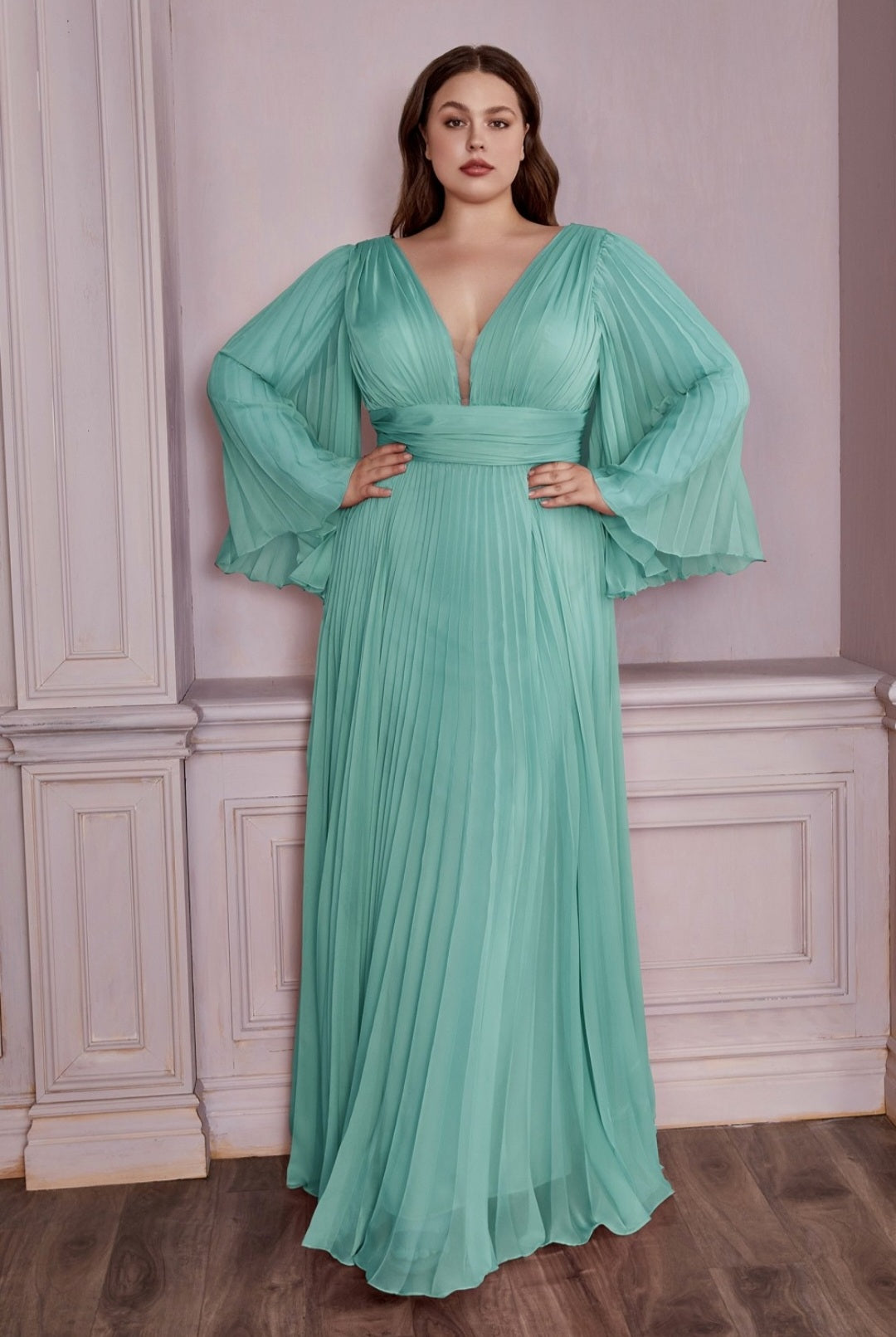 Pleated chiffon outlet gown