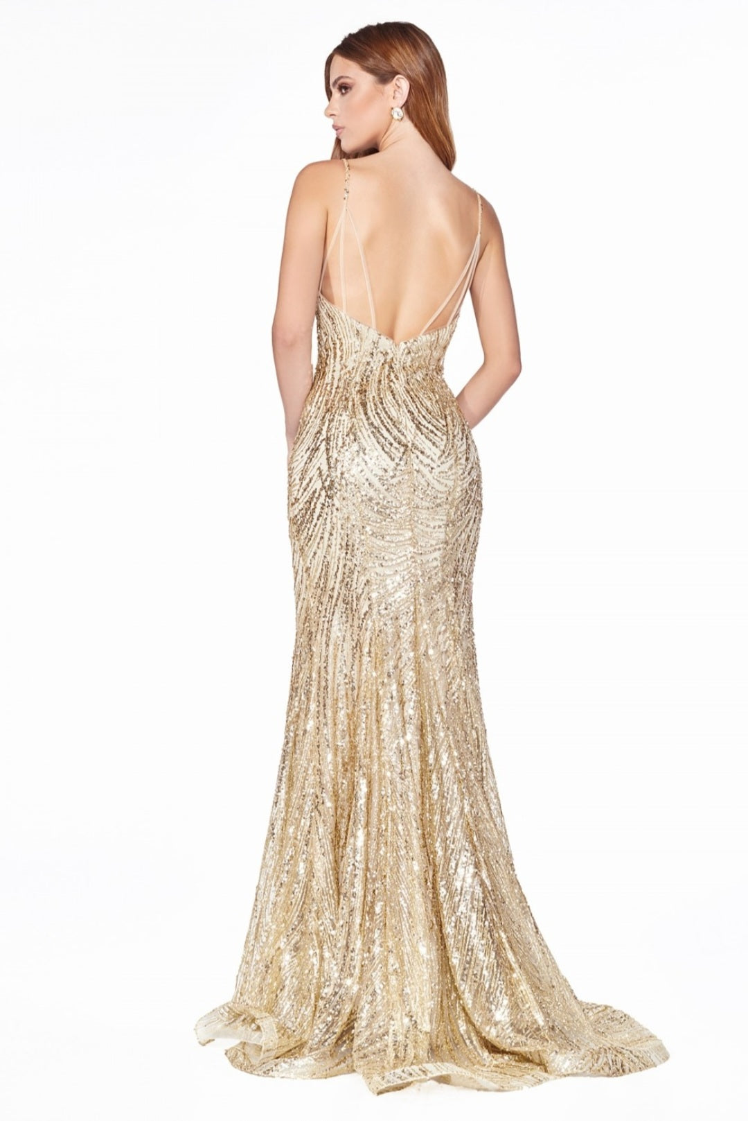 Cinderella Divine - CR844 Plunging V top Neck Glitter Mermaid Gown