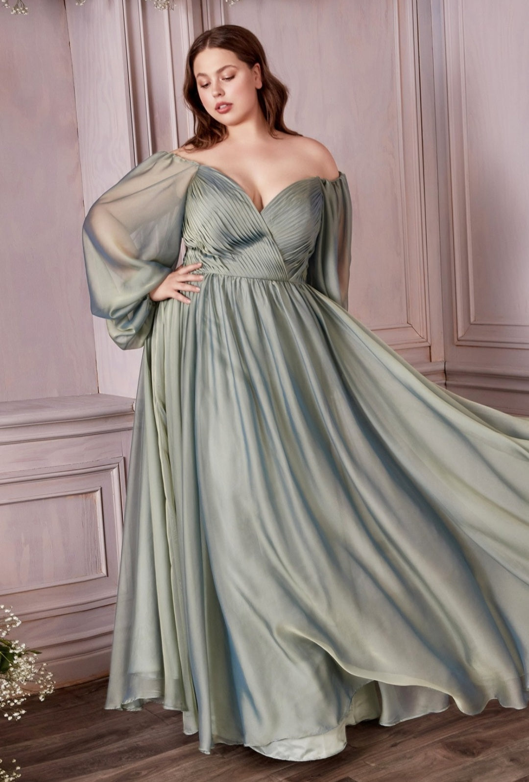 cinderella divine cd243 off shoulder long sleeve formal prom dress Ladivine CD243