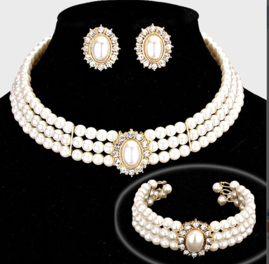 3Pcs Pearl Necklace Set
