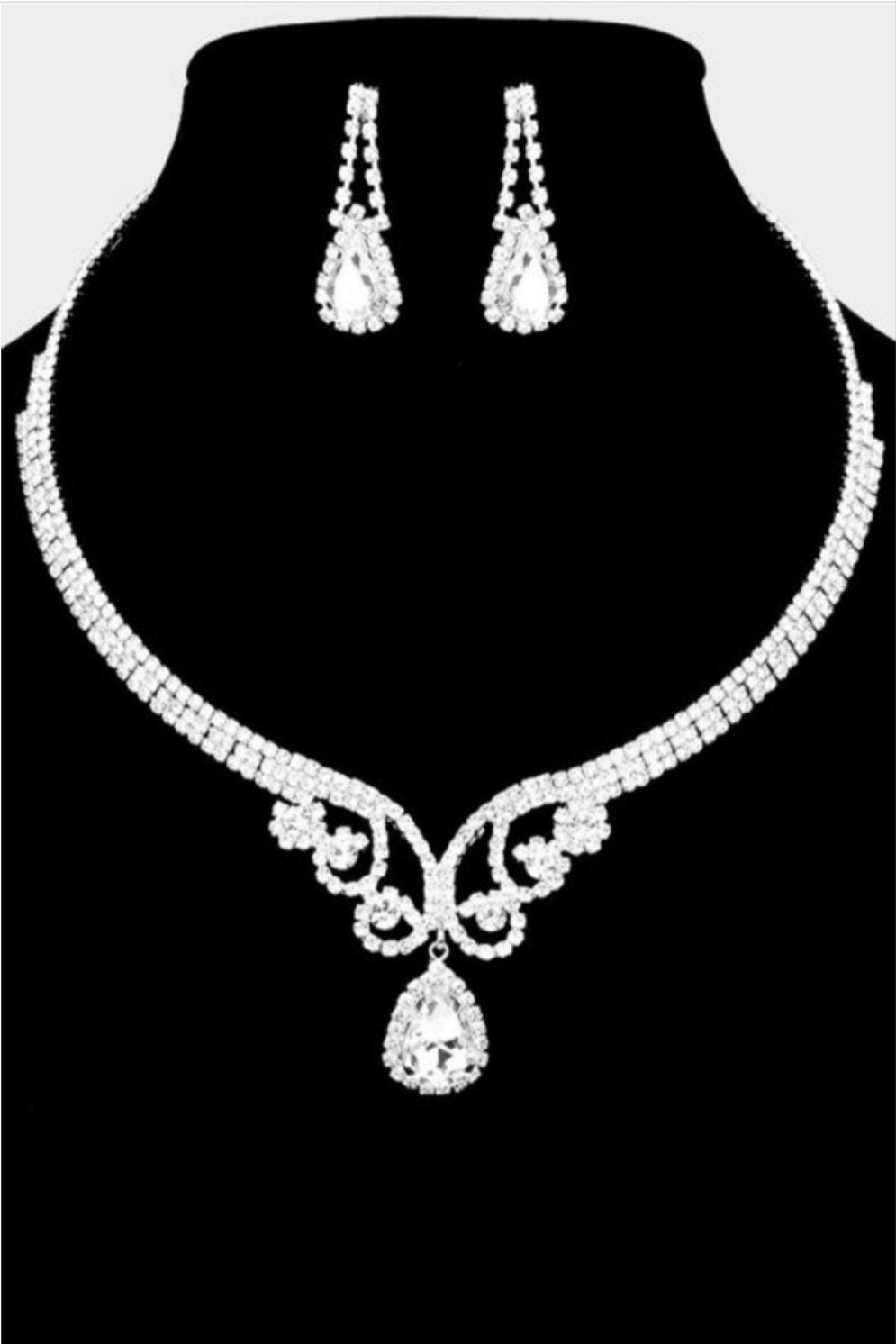 2Pcs Crystal Teardrop Dangle Necklace Set