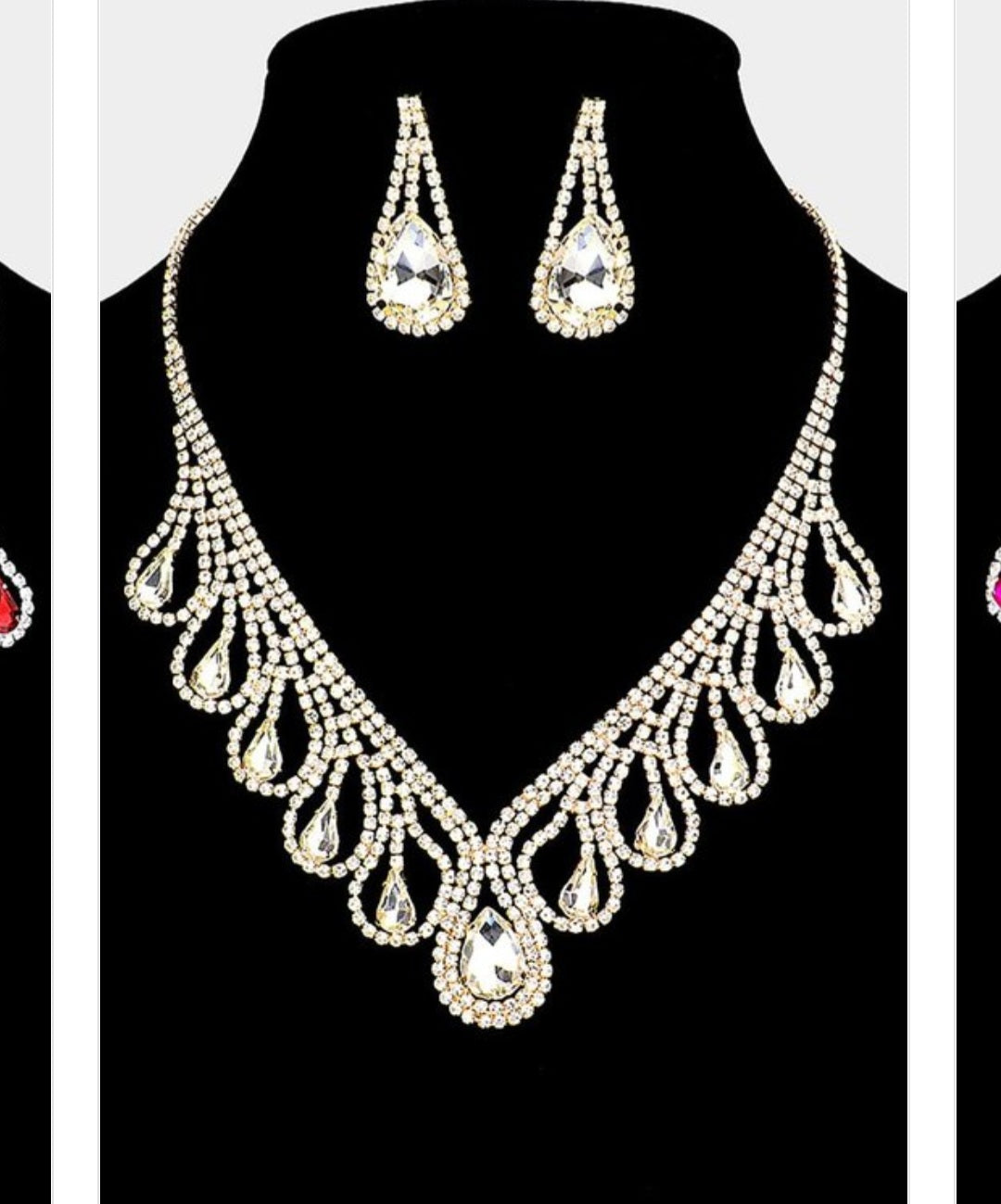 2Pcs Teardrop Rhinestone Collar Necklace Set