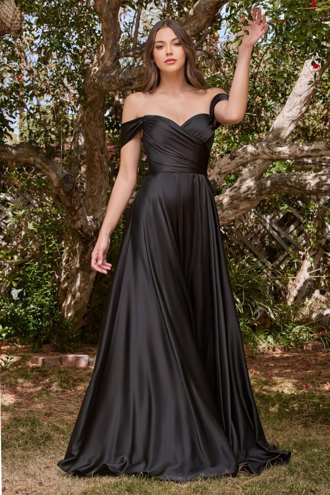 ava off the shoulder dress Off-the-Shoulder Long Prom Dress with Cut Out Black / 4