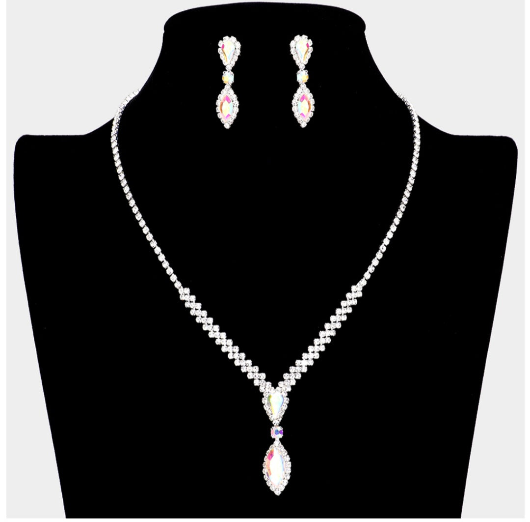 2pcs Teardrop Marquise Stone Accented Rhinestone Necklace